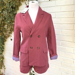 Anthro mo:vint Shorts & Blazer Linen Set Size S
